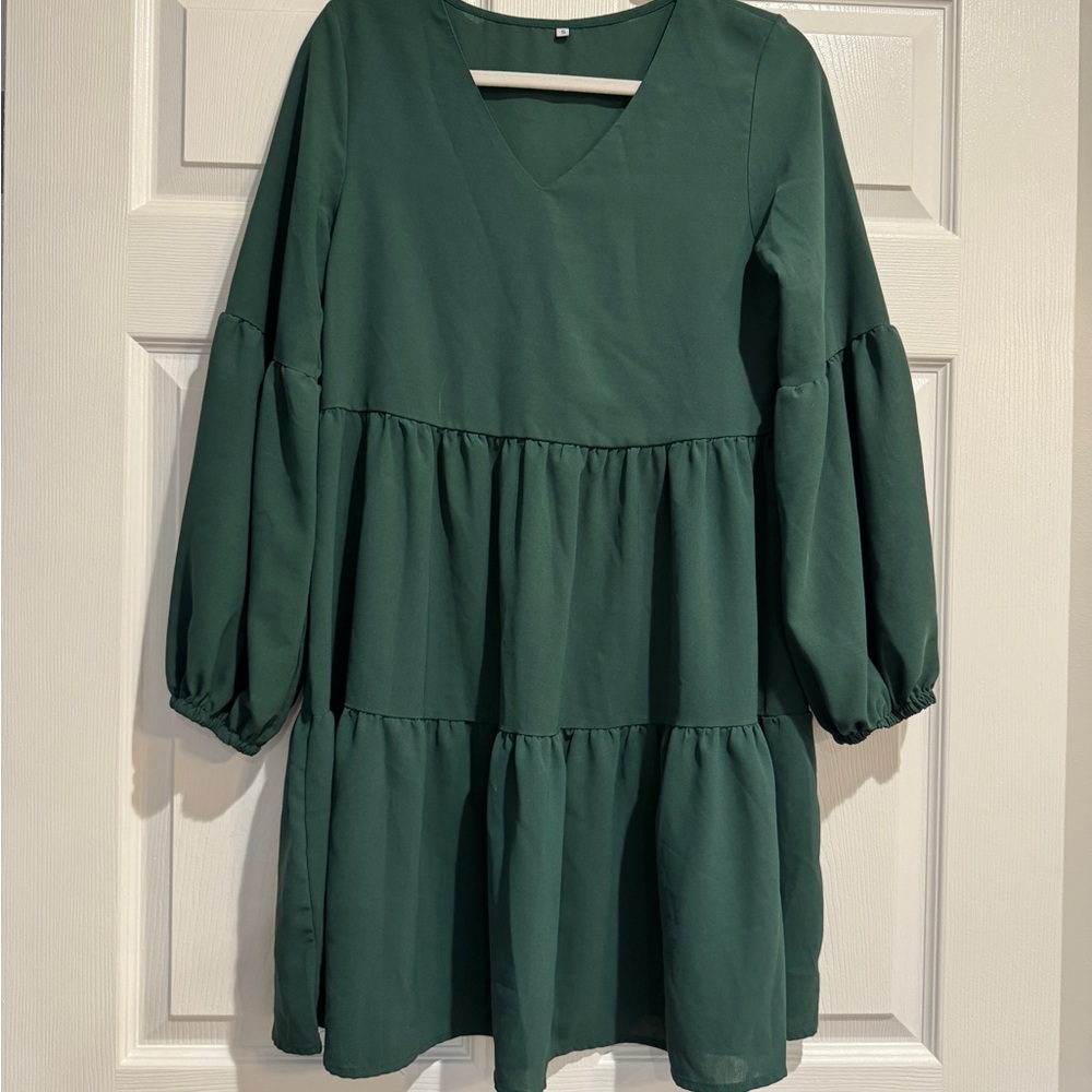 Green Tiered Long Sleeve Dress